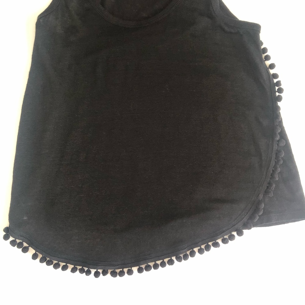 Country Road XS Linen Tank Top Pom Pom Trim Black Staple piece Hi-low Hemline - Picture 6 of 11